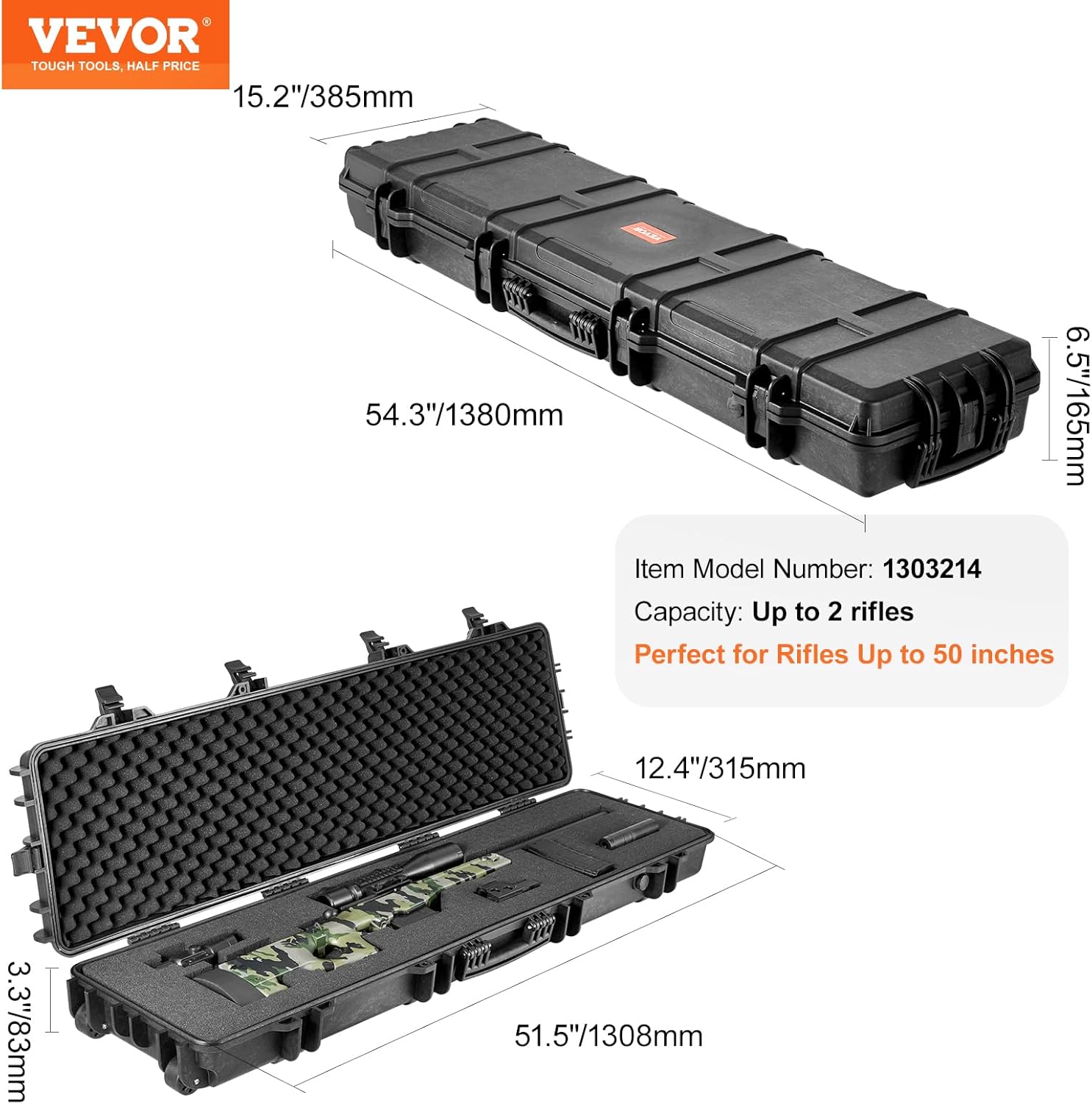 VEVOR Rifle Case, Rifle Hard Case with 4 Layers Fully-protective Foams, Lockable Hard Gun Case with Wheels, IP67 Waterproof & Crushproof, for Rifles or Shotguns - Image 7