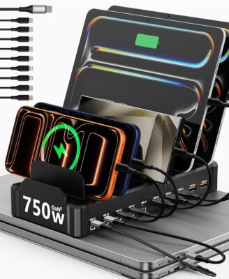 750W Charging Station for Multiple Devices, Zobirez 10-Port Fast Charger, 5 USB-C 120W Each and 5 USB-A 30W Each, Desktop Charging Hub for Laptop Phone Tablet, Black